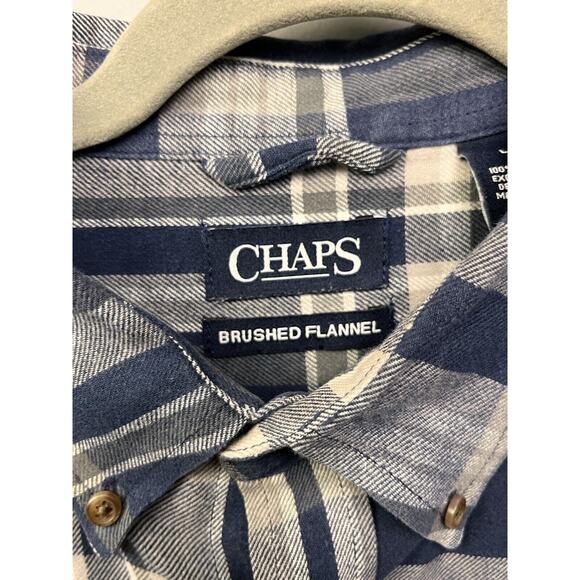 Chaps‎ Brushed Flannel Shirt Mens Large Blue Plaid button front Casual - Picture 4 of 8